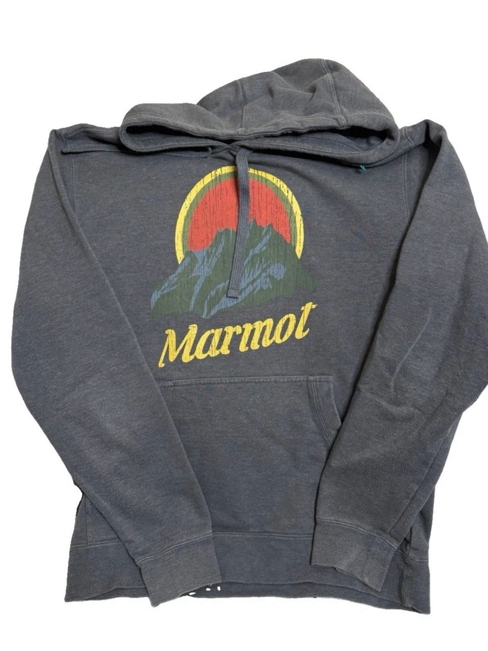 Marmot Hoodie Mens S Gray Mountain Logo Graphic Fleece Lined Pullover Sweatshirt